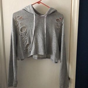 Distressed cropped hoodie
